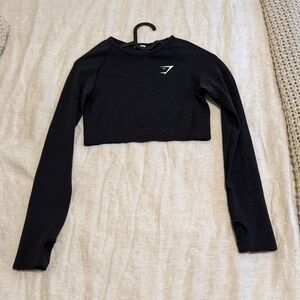 Gymshark Black Long-Sleeve Cropped Workout Top